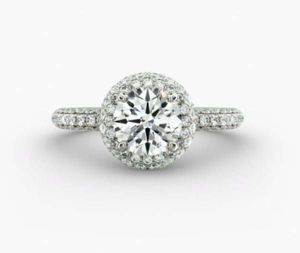 Halo diamond and Pave shank Engagement Ring