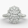 Oval shape diamond, in a flower design encircled 2 halos with channel set diamond on the shanks Engagement Ring