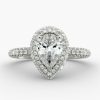 3 carat Pear diamond, in a halo design with smaller diamonds, with 3 sided shank Engagement Ring