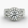 Halo design with a 3 row diamond shank Engagement Ring
